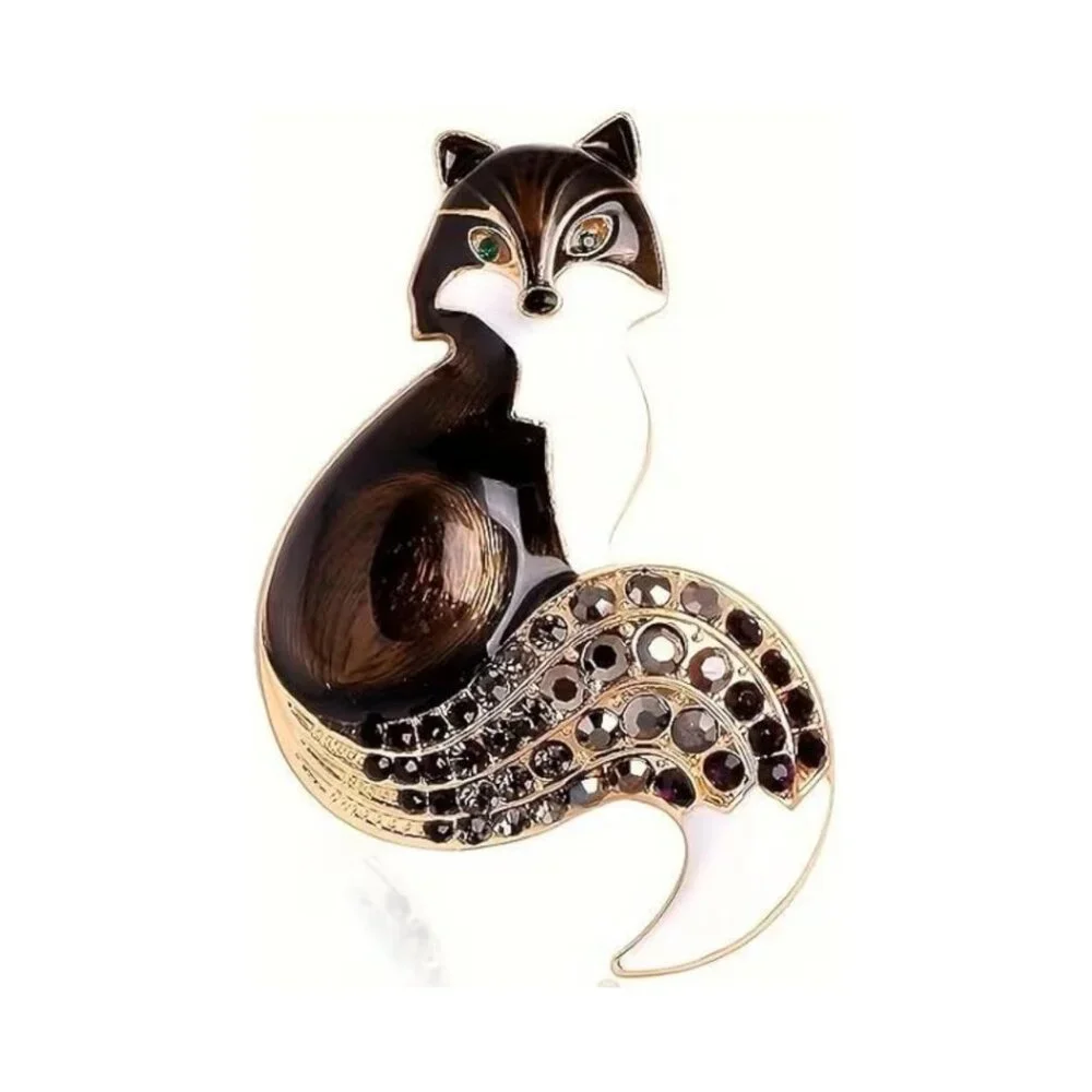 NWOT - Rhinestone Enamel Fox Brooches & 3D Floating Jewelry Display Case - Picture 6 of 11